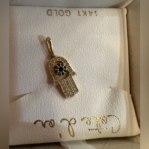 14K gold Hamsa Charm Côte d’Or WITH 14k gold necklace (extremely thin)